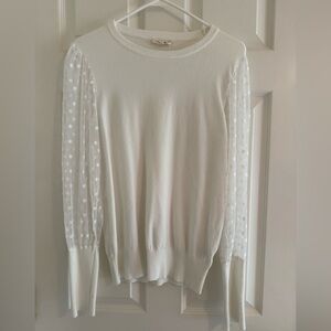 Eesome White Sweater with Sheer Polka Dot Sleeves